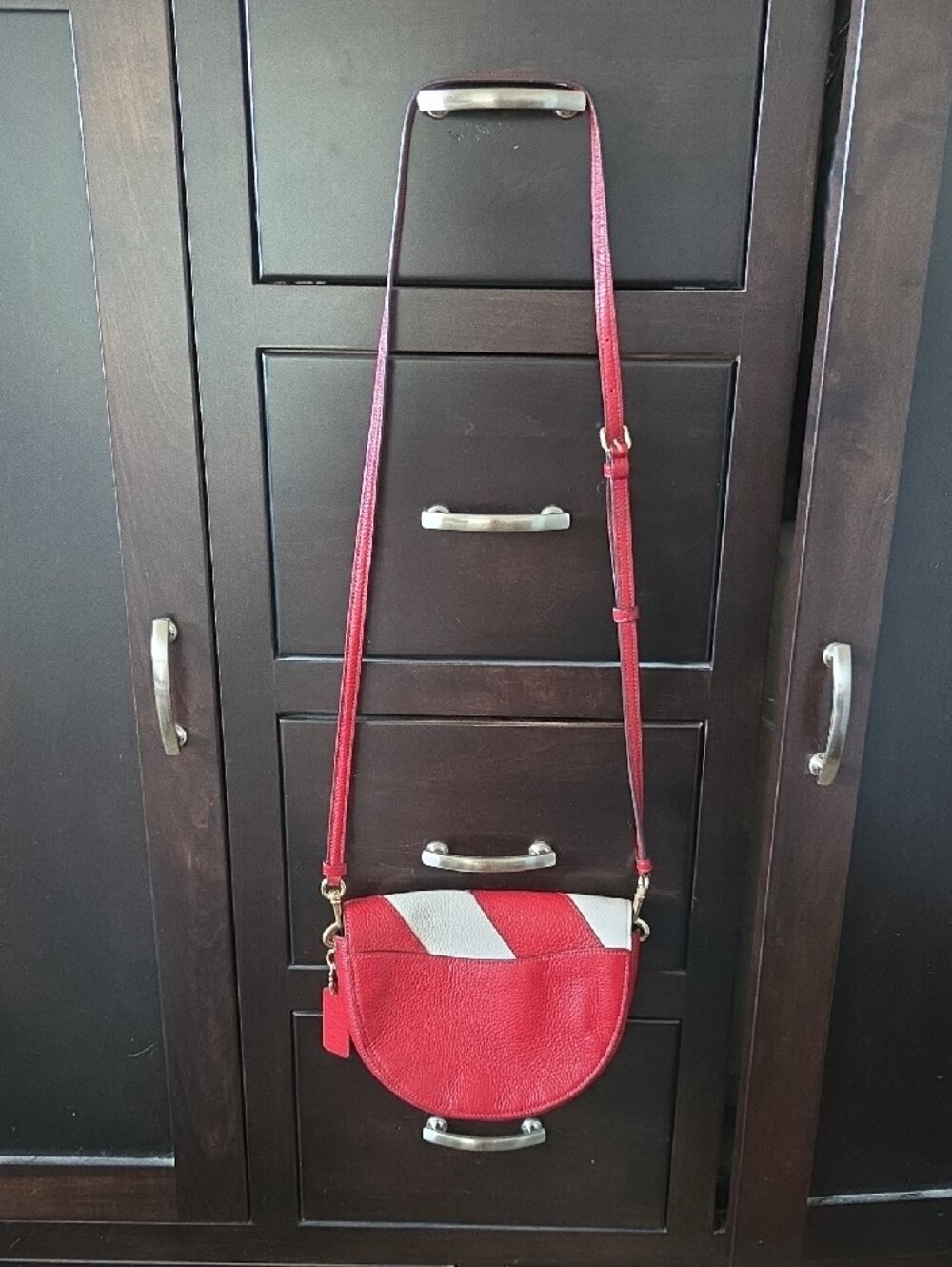 Coach Ellen Crossbody Bag with Diagonal Stripes - Red & Chalk White - Picture 16 of 16
